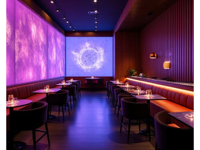 銀座のラウンジバーでの落ち着いた雰囲気の光のインスタレーション