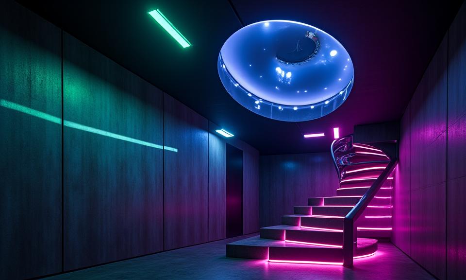 特注の曲線型LED照明がナイトクラブの天井を照らす