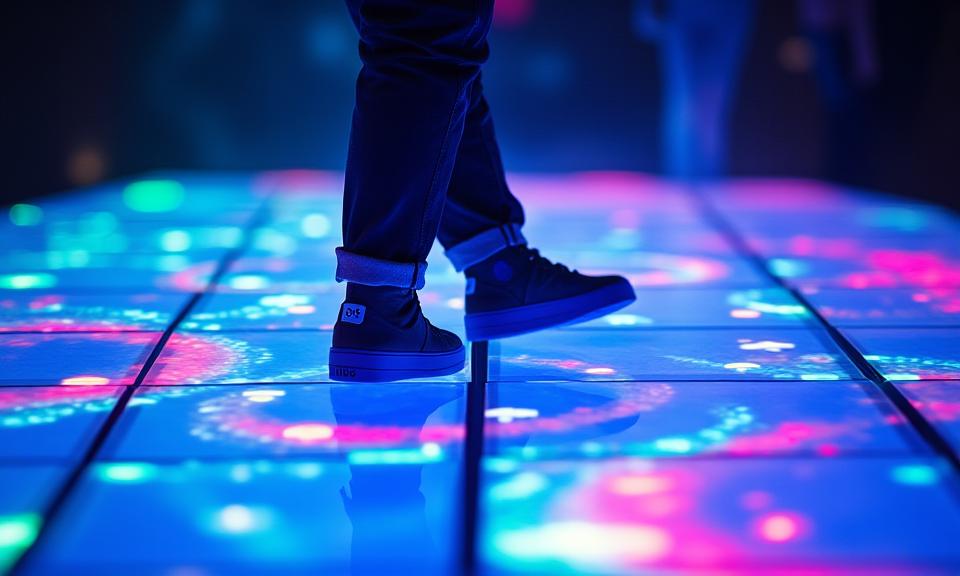 インタラクティブなフロアライトが人の動きに反応して色を変える